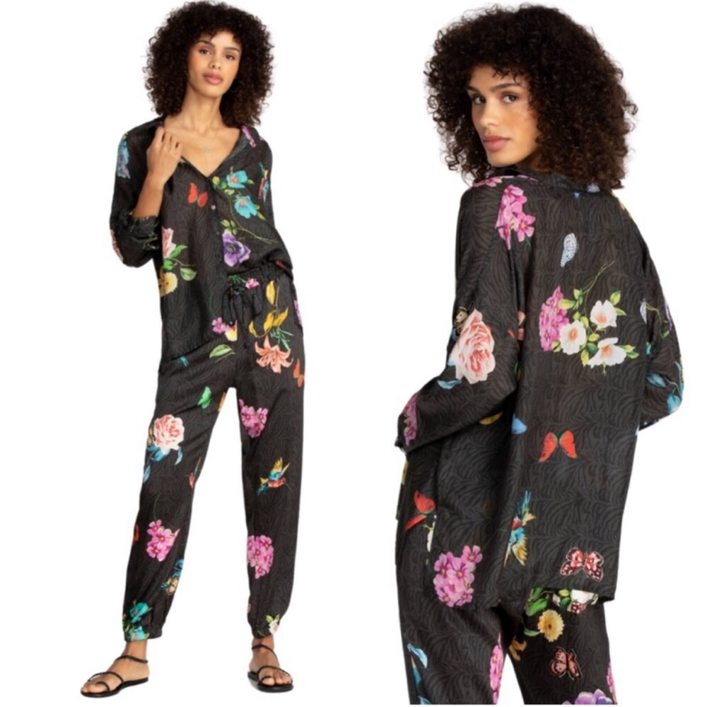 Johnny Was Blooming Seline Blooming Elsie Top Jogger 2 Piece Set Silk Floral